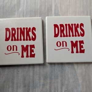 4pcs Drinks On Me Coaster Set ( Multiple Colors Available)